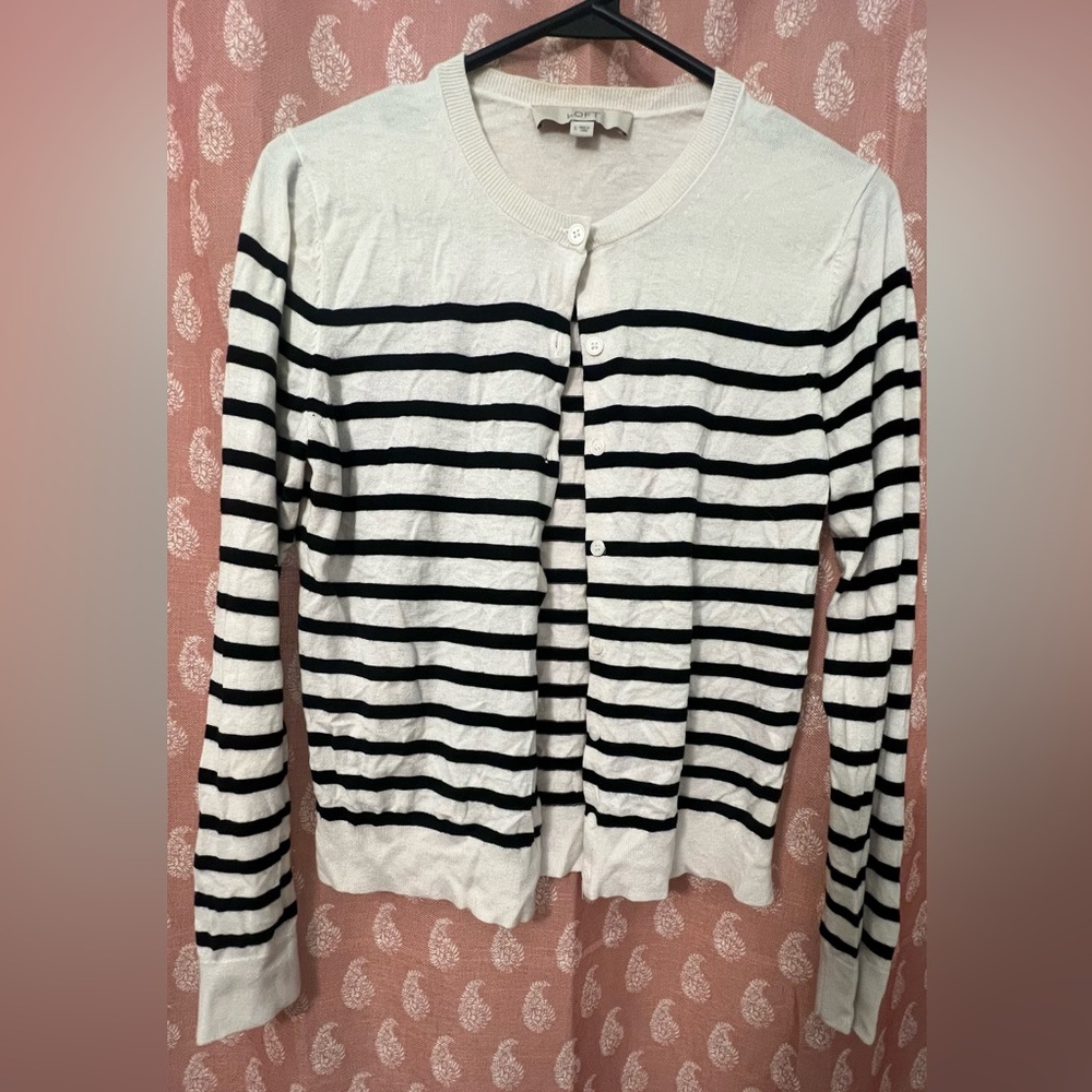 Ann Taylor LOFT Striped Cardigan/ Color Black And White/ Size Small